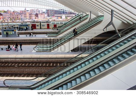 Liege, Belgium - May 13: Futuristic Liege-guillemins Railway Station On May 13, 2013 In Belgium. Sta