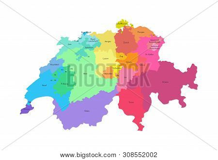 Vector Isolated Illustration Of Simplified Administrative Map Of Switzerland. Borders And Names Of T