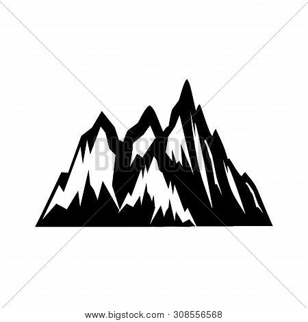 Mountain Top Black Silhouette With Snowy Peak, Mountain Logo, Hills Logo, Mountain Symbol, Mountain 