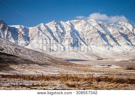 Snow Covered Mountains In Central Iran, Near Yazd Februar 25, 2013