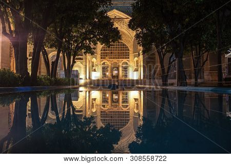 Pond In The Garden Of The Tomb Of Poet Hafez In Shiraz, Iran. Hafez Lived In 14th Century And Is The