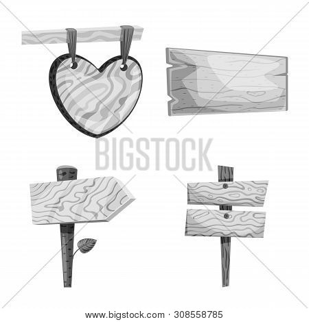 Vector Design Of Signboard And Wood Sign. Collection Of Signboard And Tree Stock Vector Illustration