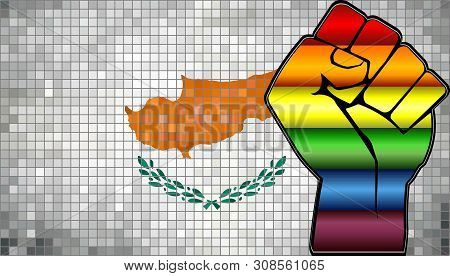 Shiny Lgbt Protest Fist On A Cyprus Flag - Illustration, 
Abstract Mosaic Cyprus And Gay Flags