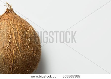 Whole Coconut On White Background. Tropical Fruits Vegan Healthy Diet Concept. Ingredient For Non Da