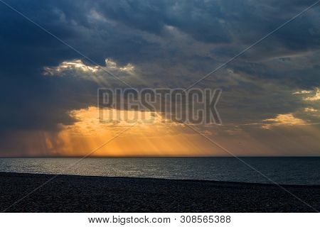 Sun Shines On A Sea In Batumi, Georgia.