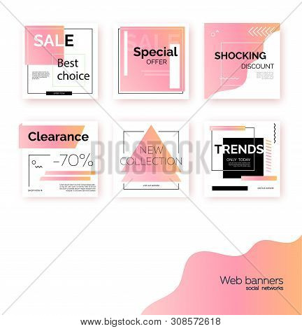Banners, Templates For Social Media Post Promotion. Geometric Square Backgrounds With Text Space, Ab
