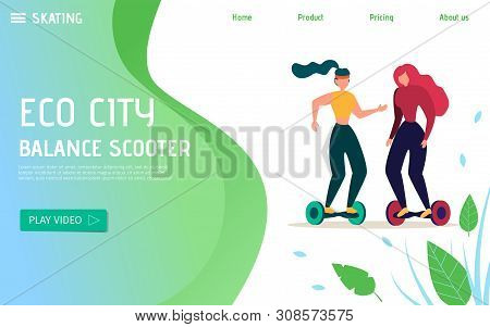 Eco Transport For City Transportation And Recreation Promoting Landing Page. Two Women Cartoon Going