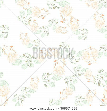 Color Lotus Flower Hand Drawn, Floral Seamless Pattern, Simple Vector Illustration