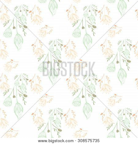 Color Lotus Flower Hand Drawn, Floral Seamless Pattern, Simple Vector Illustration