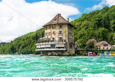 Neuhausen Am Rheinfall, Switzerland - 23 July 2019. Waterfall On The River Rhine In Neuhausen Am Rhe
