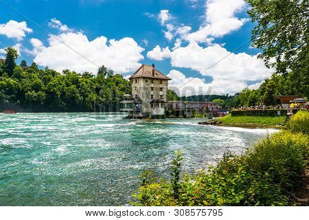 Neuhausen Am Rheinfall, Switzerland - 23 July 2019. Waterfall On The River Rhine In Neuhausen Am Rhe