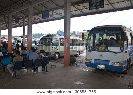 Muang Xay, Laos - August 15: Unidentified People At Bus Station In Muang Xay, Laos On August 15, 201