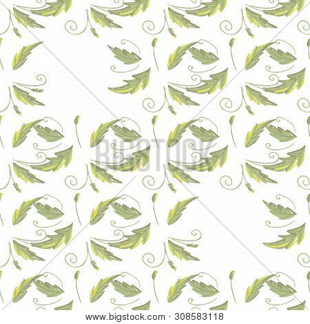 Grean Leaf Pattern  Hand Drawn Illustration With Grunge Simple Texture