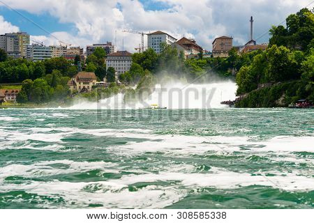 Neuhausen Am Rheinfall, Switzerland - 23 July 2019. Waterfall On The River Rhine In The City Neuhaus