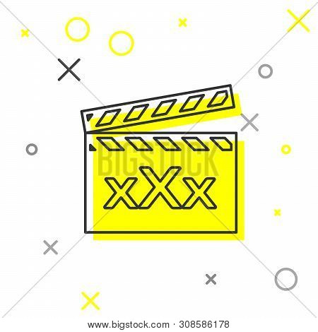 Grey Line Movie Clapper With Inscription Xxx Icon Isolated On White Background. Age Restriction Symb