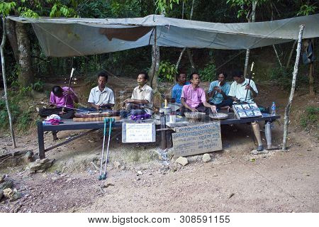 Angkor, Cambodia - July 15: Local Musicians Play On Traditional Instruments On July 15, 2012 In Angk