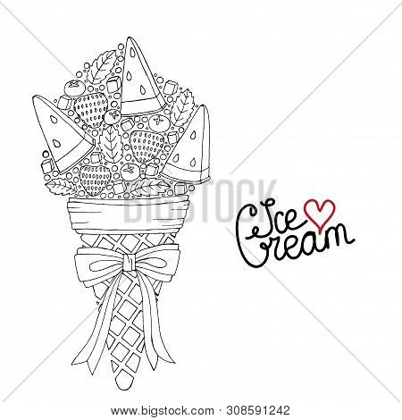 Vector Ice Cream For Coloring Book For Adult And Kids