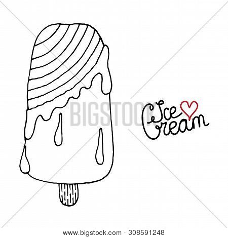 Vector Ice Cream For Coloring Book For Adult And Kids