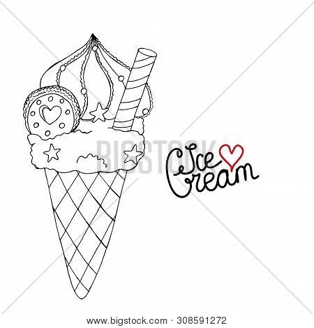 Vector Ice Cream For Coloring Book For Adult And Kids