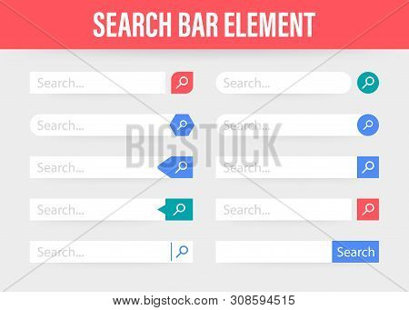 Set Search Bar Vector Element Design, Set Of Search Boxes Ui Template Isolated On Blue Background. V
