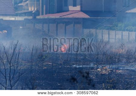 Strong Smoke In Steppe. Forest And Steppe Fires Destroy Fields And Steppes During Severe Droughts. F