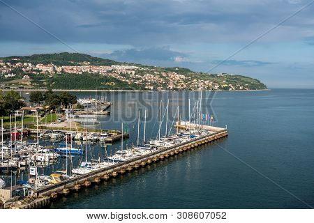 Koper, Slovenia - 24 May 2019: Yachts And Pleasure Craft In The Marina By The Old Town Of Koper In S