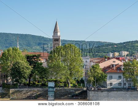 Koper, Slovenia - 24 May 2019: Church Tower And City Skyline Of Town Of Koper In Slovenia