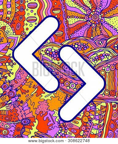 Ancient Scandinavic Rune Jera With Doodle Ornament Background. Colorful Psychedelic Fantastic Mystic