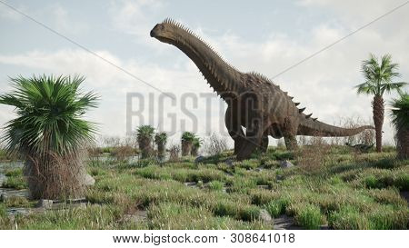 3d rendering of the walking alamosaurus