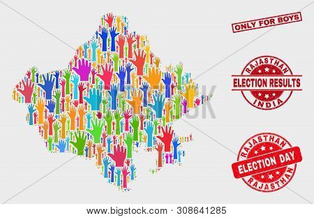 Ballot Rajasthan State Map And Seals. Red Rectangular Only For Boys Grunge Watermark. Bright Rajasth