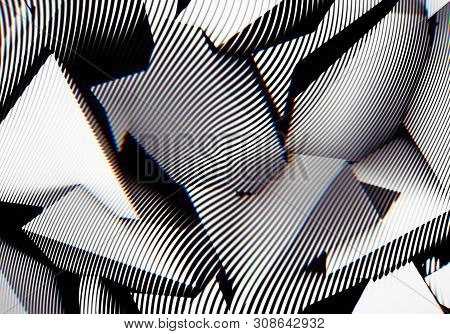 Abstract Background With Engraving Or Woodcut Styled 3d Shapes And Glitch Effect