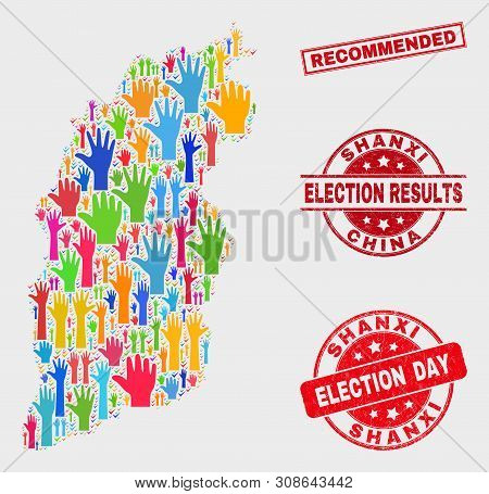Ballot Shanxi Province Map And Watermarks. Red Rectangle Recommended Scratched Seal. Colorful Shanxi