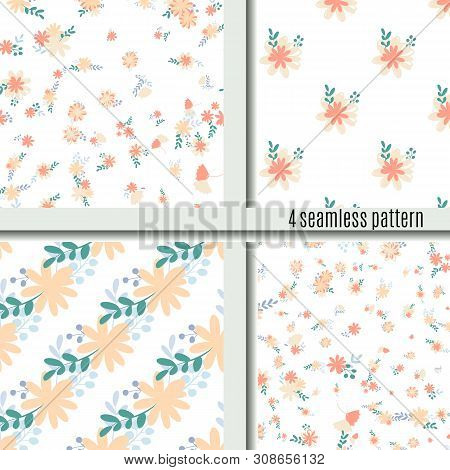 Set Seamless Pattern Bouquets Of Simple, Clear, Ordinary Flowers Bright And Cute