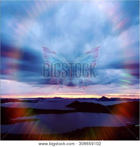 Butterfly, Rainbow, Dark Clouds, Mystical Landscape, Photographed At Gariepdam, South Africa