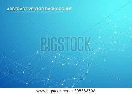 Abstract Plexus Background With Connected Lines And Dots. Wave Flow. Plexus Geometric Effect Big Dat
