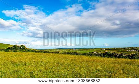 Beautiful Meadow Near The Village Of Doolin, Wild Atlantic Way, Beautiful Sunny Spring Day In County