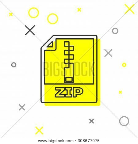 Grey Zip File Document Icon. Download Zip Button Line Icon Isolated On White Background. Zip File Sy