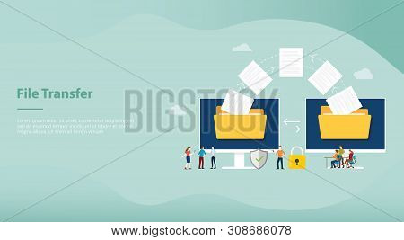 File Transfer Concept With Folder And Files Transfering Move With Team People For Website Or Landing