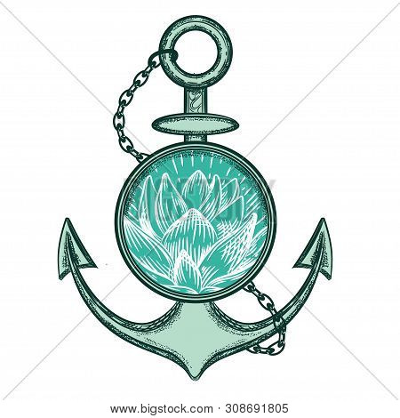 Vector Image Of An Anchor And Lotus.