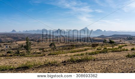 Landscape In Gheralta In Tigray, Northern Ethiopia, Africa. Trip From Axum To Gheralta