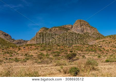 Landscape In Gheralta In Tigray, Northern Ethiopia, Africa. Trip From Axum To Gheralta