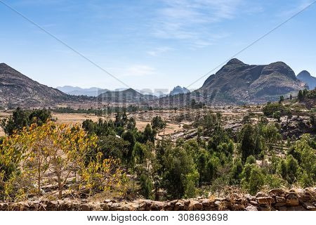 Landscape Around The Ruins Of The Yeha Temple, Temple Of The Moon In Yeha, Ethiopia. Yeha Temple Is 