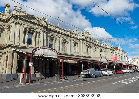 Melbourne, Australia - June 9, 2019: Historic Arcade Of Shops Along Errol Street In North Melbourne,