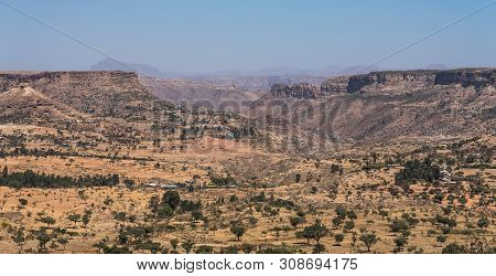 Landscape In Gheralta In Tigray, Northern Ethiopia, Africa. Trip From Axum To Gheralta