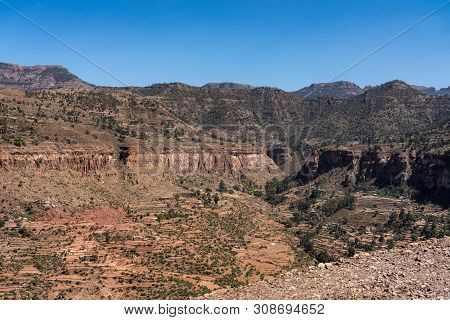 Landscape In Gheralta In Tigray, Northern Ethiopia, Africa. Trip From Axum To Gheralta