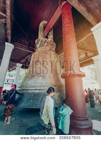 Mingun-myanmar, January 20, 2019 : Unidentified Tourists Come To Visit At The Mingun Bell (the World