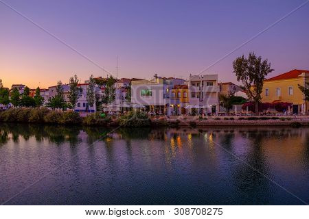 Tavira, Algarve, Portugal - Mai 25, 2019: View On The Old City Of Tavira With Beautiful White Houses