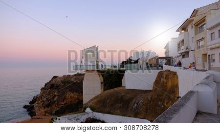 Albufeira, Algarve, Portugal - Mai 26, 2019:  Aerial View On Albufeira On The Sunset.