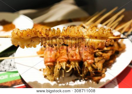 Barbecue Squid,  Brochette Or Squid Brochette With Chili
