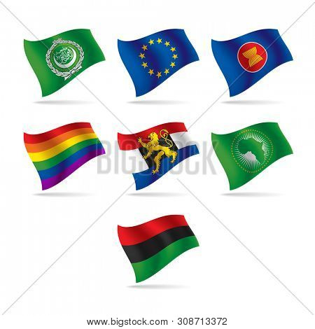 Set of world waving flags of international organizations.